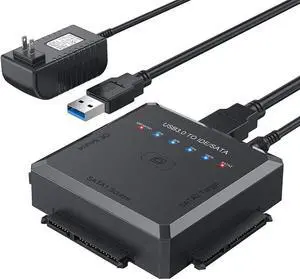 [Upgraded] Hard Drive Reader - SATA/IDE to USB 3.0 Adapter [One-Click Backup & Progress LED Light] External Hard Drive Adapter Converter for 2.5/3.5 HDD/SSD Hard Drive, Included 12V/2A Power Adapter
