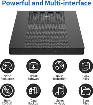 [7 in 1] Multifunction External CD/DVD Drive for Laptop, USB 3.0 & Type C DVD Player CD ROM Portable CD/DVD Burner, External DVD Drive Compatible with Laptop Desktop PC Windows 11/10/8/7 Linux MacOS