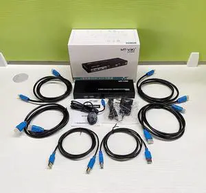 Dual Monitor HDMI KVM Switch 2 Port, 4K @60Hz USB HDMI Extended Display Switcher for 2 Computers Share 2 Monitors and 4 USB 2.0 Hub, Desktop Controller & USB Cables HD MI Cables Included