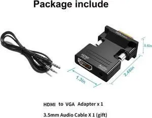 HDMI to VGA Adapter Converter Audio Output Computer Set-top Box Connector Dongle for Laptop PC Monitor Projector HDTV Chromebook Xbox -3.5mm Stereo Cable Included