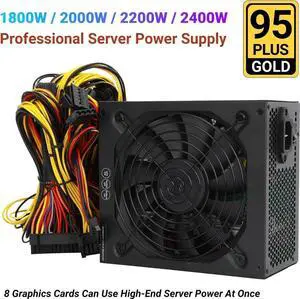 1800W-2400W Mining Power Supply Supports 8 GPU Mining Rig, 95% Conversion Efficiency PC Mining Power Supply ETH Rig Ethereum Miner Black 2400W