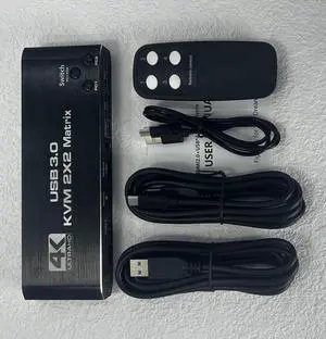 2x2 HDMI KVM Switch Matrix, 4K Dual Monitor HDMI KVM Switch Extended Display USB KVM Switch 2 in 2 Out for 2 Computers 2 Monitors with 3.5mm Audio, Support 4 USB 3.0 Share Keyboard Mouse with Hotkey