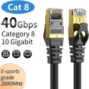 50ft / 15M CAT8 Ethernet Cable, 40Gbps 2000Mhz High Speed Gigabit SFTP Lan Network Internet Cables with RJ45 Gold Plated Connector 26AWG Cat 8 Network Wire, RJ45 Cable for Router/Modem/Xbox