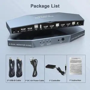 2 PCs Dual Monitor HDMI KVM Switch 4K @60Hz, Support HDCP 2.2, HDMI + HDMI 4x2 Dual Monitor KVM Switch for 2 PCs and 2 Monitors