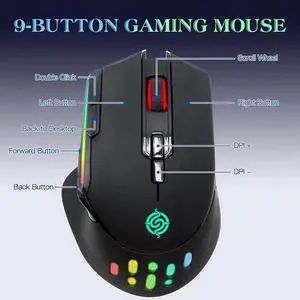 Wireless Gaming Mouse, Rechargeable Wireless Computer Mouse with 13 RGB Led Light, 9 Buttons Gamer Mouse Wireless, 3-Speed Adjustable DPI [up to 2400dpi] Computer Mice, Ergonomic Mouse for Windows/Mac