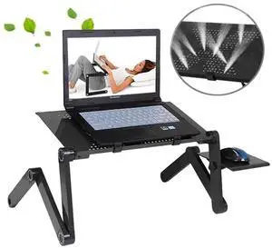 Portable 360 Degree Adjustable Foldable Aluminium Alloy Desk Stand with Mouse Pad for Laptop / Notebook, without CPU Fans(Black)