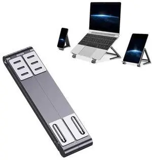 Metal Laptop Stand Computer Cooling Folding Mini Flat Raised Bracket (Gray)