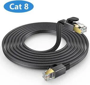 Cat 8 Ethernet Cable 50FT/15M, 26AWG Flat Braided High Speed Network LAN Cable 40gbps 2000mhz, Heavy Duty Shielded Ethernet Cord with Gold Plated RJ45 Connectors for Router Modem Gaming PS5/4, Xbox