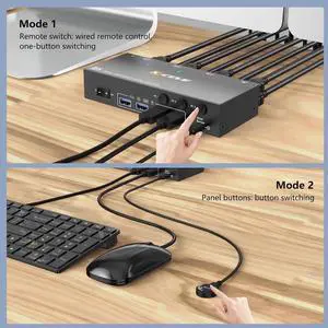 Dual Monitor Displayport KVM Switch, USB 3.0 Displayport KVM Switch 2 Monitors 3 Computers 8K@30Hz 4K@144Hz, 3 Computers Share 2 Monitors and 4 USB 3.0 Devices,Wired Remote and Cables Included