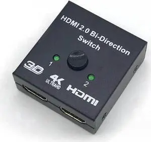 4K HDMI 4K 2 Ports Bi-Direction Switch, 2 x 1 / 1 x 2 Hub-HDCP Passthrough, Supports Ultra HD 4K, 3D, 1080P, 1080i, 720p, No power Source need - Black