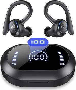 True Wireless Earbuds, Bluetooth Headphones 50Hrs Playback Ear Buds IPX7 Waterproof Sports Earphones Dual Power Display with Earhooks Built in Mic Clear Calls Over Ear Earbuds for Running Workout Gym