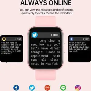 Smart Watch, New Upgraded 1.81" AMOLED, Split Screen Display, Answer Make Calls, Smartwatch for Men Women iOS Android Smartphones, Blood Oxygen Heart Rate Monitor Fitness Tracker (Pink)