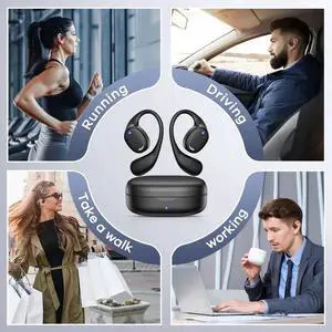 Open Ear Headphones - Airflow Pro Bluetooth 5.3 Wireless Earbud, TWS Wireless Earphones Headset for Running and Outdoor Activities with Immersive Sound(Black)