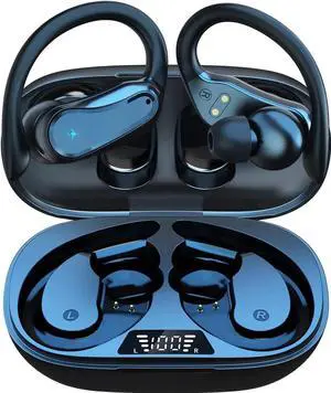 Ture Wireless Earbuds with Earhooks, Bluetooth 5.1 10Hrs Single Playtime IPX7 Waterproof Running Headphones, Bluetooth Earbuds with Ear Hook LED Display Over-Ear HiFi Stereo for Workout/Gym/Outdoor10