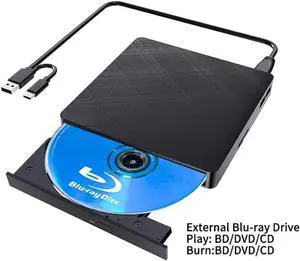 External Bluray Drive, 5-in-1 USB 3.0 & Type-C 3D Blu-ray External CD DVD Burner Reader Writer Slim BD CD DVD Optical Bluray Drive forWindows XP/7/8/10, MacOS (with SD/TF Card Reader/2 USB3.0 Hubs)