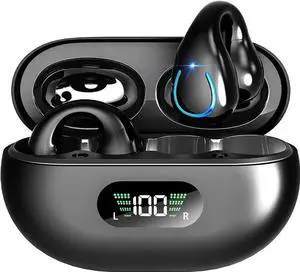 Clip-On Wireless Earbuds Bone Conduction, Wireless Bluetooth V5.3 Open Ear Headphones, 80 Hours Playtime with Charging Case, IPX4 Waterproof Earphones Sport Cycling Running Work Earbud Hooks
