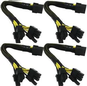 16 Gauge 8-Pin Female to Dual 8 Pin (6+2) Male 30.5 cm (12-inch) 16 AWG PCI-E GPU Miner Graphics Video Card VGA Sleeved Braided Woven Extension Power Cable Splitter Black Swan Mining 4/Pack