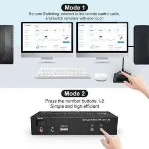 Dual Monitor KVM Switch HDMI 2 Port, 4K@60Hz Extended Display HDMI KVM Switch 2 Monitors 2 Computers with Audio Microphone Output and 3 USB Ports, PC Monitor Keyboard Mouse Switcher