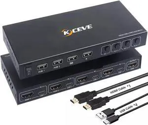HDMI KVM Switch 4 in 1 Out, KVM Switches 4 Port 4K@60Hz KVM Switch 1 Monitors 4 Computers HDMI KVM Monitor Switch for 4 Computers, KVM Switch Keyboard Mouse Adaptive EDID Hotkey Switching
