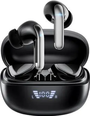 True Wireless Earbuds, Bluetooth 5.3 Headphones 40H Playtime with 4 ENC Noise-Cancelling Mic, LED Digital Display Charging Case, Deep Bass IPX7 Waterproof Earphones Stereo Headset for Smartphones