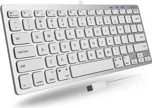 Macally Compact Wired Keyboard for Mac and Windows - 78 Scissor Switch Keys with 13 Shortcut Keys - Small USB Keyboard That Saves Space and Looks Great - Plug and Play Wired Mac Keyboard - Aluminum