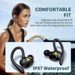Ture Wireless Earbuds, Bluetooth 5.2 Wireless Sport Headphones, 120Hrs Playtime Wireless Earphones, IPX7 Waterproof Ear Hooks, Noise Cancelling Ear buds, Touch Control Headsets for Sports/Running/Work