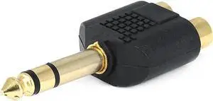 6.35mm (1/4 Inch) Stereo Plug to 2 RCA Jack Splitter Adaptor - Gold Plated