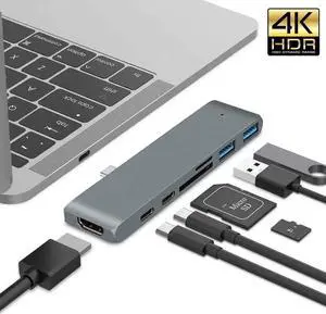 USB Hub USB C to HDMI Adapter with USB 3.0, 4K HDMI Port, SD and MicroSD Card, 40Gbps Thunderbolt 3 Port, USB C Power Delivery for Macbook Pro/Air 2016 2017 and More USB C Devices-Gary