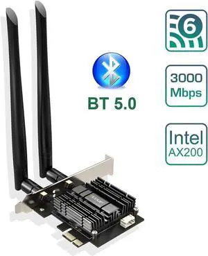 [Newest] WiFi 6 Card AX 3000Mbps PCIe Network Card AX200 802.11AX 2.4Ghz/5.8Ghz with Bluetooth 5.0 & Heat Sink Wireless PCI Express Wi-Fi Adapters Dual Band Antenna for Windows 10 64-bit