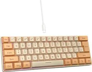 Corn 60% Wired Gaming Keyboard, RGB Backlit Ultra-Compact Mini Keyboard, Waterproof Mini Compact 61 Keys Keyboard for PC/Mac Gamer, Typist, Travel (Orange and Cream)