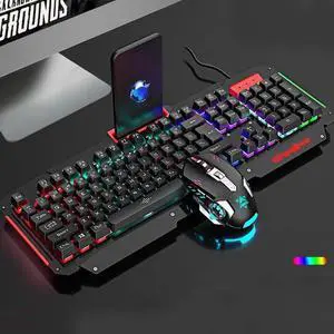 CORN K60 Ergonomic Design,19 Non-conflicting Keys,Cool Exterior Waterproof USB Wired Mechanical Feeling Rainbow Backlit Keyboard And 4-Color Breathing Light 3200DPI Mouse Combo- Cool Black