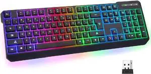 Corn Wireless Gaming Keyboard RGB New 2023 Version - Long-Lasting Rechargeable Battery - Quick and Quiet Typing - Water Resistant Backlit Wireless Keyboard for PC PS5 PS4 Xbox One Mac - Black