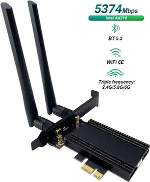 PCIe WiFi 6E Card, AX210 Network Card,Tri-Band 6G/5.8G/2.4GHz, Bluetooth 5.2 (802.11ax) 5400Mbps Wireless Wi-Fi Cards Adapter with MU-MIMO, OFDMA, Support Windows 10/11 (64-bit) for Desktop PC (Black)