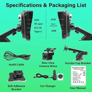 7" HD Car Touch Screen with Dash Cam, A-p-p-l-e Carplay/Android Auto Carplay Screen, Portable Carplay Stereo Car Audio Receivers with Bluetooth/Mirror Link/FM/AUX, 1080p Rear Camera for All Vehicles