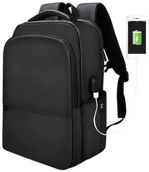 Polyester Waterproof Laptop Backpack for Below 15 inch Laptops, with USB Interface Trunk Trolley Strap(Black)