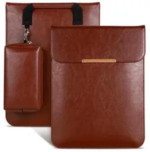 13.3 inch Laptop 2 in 1 PU Leather Sleeve Liner Bag with Mouse Storage Bag (Brown)