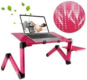 Portable 360 Degree Adjustable Foldable Aluminium Alloy Desk Stand with Mouse Pad for Laptop / Notebook, without CPU Fans(Magenta)