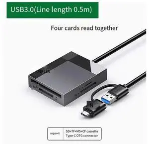 UGREEN high-speed card reader USB3.0 with Type-C interface four-in-one multi-function SD/CF/TF/MS card Multi-function Typ suitable for car otg camera memory SLR camera truck mobile phone computer 0.5