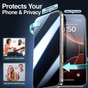 SMARTDEVIL 2 Pack Privacy Screen Protector for iPhone 16 Pro Max, [Anti-Spy] [Military-Grade Shatterproof & 9H Hardness] Tempered Glass, [Easy Installation] Bubble-Free & Case-Friendly, Dust-Free Box