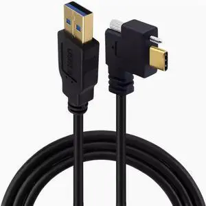 Elbow with screw Type-C to USB 3.0 public industrial camera SLR gold-plated port lock panel 3.1 data cable Bend up and down 0.3M 3m