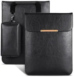 13.3 inch Laptop 2 in 1 PU Leather Sleeve Liner Bag with Mouse Storage Bag (Black)