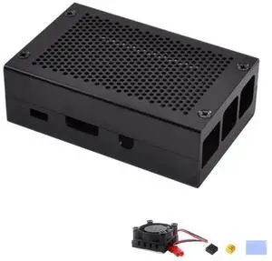 Aluminum Alloy Shell Grid Cooling Box For Raspberry Pi 3 Model B Pi 2/B + Black with Fan Black with Fan