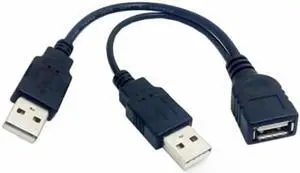 Black USB 2.0 Female A to Dual A Male Extra Power Data Y Extension Cable for 2.5" Mobile Hard Disk U2-231-BK