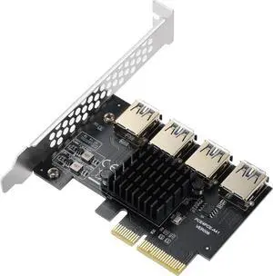 Goldendisk PCI-E 4X to 4 PCIe Slots Riser Card,USB 3.0 Adapter Multiplier Card for Bitcoin Mining