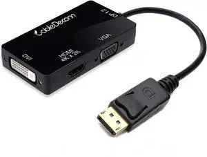 DisplayPort 1.2 to HDMI 4K DVI VGA 3 in 1 Multi-Function Cable Adapter Converter
