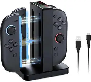 Controller charger compatible with Switch 2, Joy-Pad charging dock with audible alarm and charging indicator, USB Type-C charging cable included