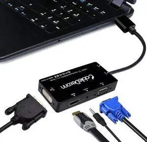Multiport 4-in-1 HDMI to HDMI/DVI/VGA Adapter Cable with Audio Output Converter (Black)