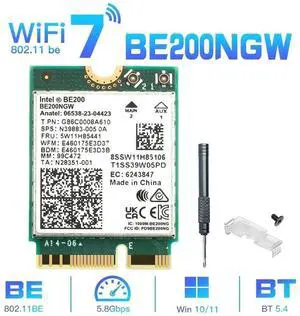 Wi-Fi 7 BE200 NGFF M.2 Key E Wireless Network Card with Bluetooth 5.4 Adapter for PC Windows 11/10 , Not Support AMD Motherboard