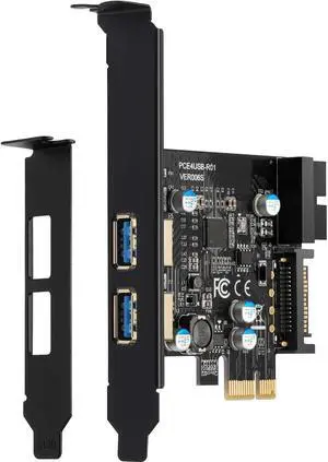 Goldendisk PCI-E to USB 3.2 Gen 1 Card 5Gbps Dual USB-A Ports Expansion Card with 20PIN Front Panel Header USB Card,PCI Express Card with 15-Pin SATA Power Connector.
