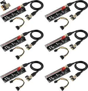 VER009S-PLUS PCI-E 1X to 16X Riser Card,8 Solid Capacitors,6PIN SATA Power Cable,60cm USB 3.0 Extension Cable,Suitable for GPU Bitcoin Ethereum Mining (6Pack)